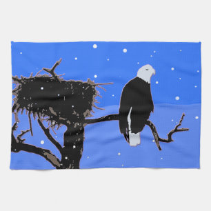 Linge De Cuisine Bald Eagle en hiver - Art original de la faune