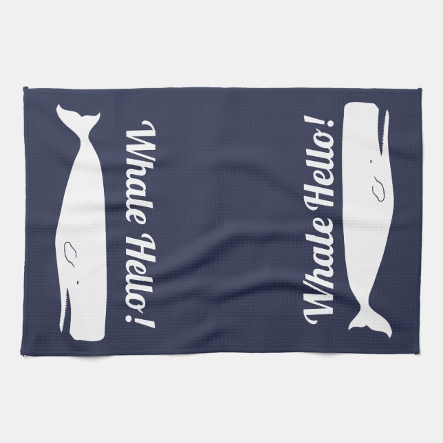 Linge De Cuisine Baleine blanche nautique bonjour dans la marine (Horizontal)