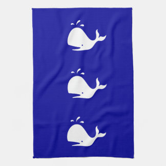 Linge De Cuisine Baleine blanche sur bleu