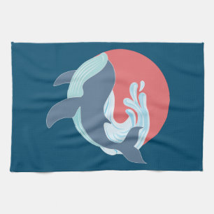 Linge De Cuisine baleine bleue nageant