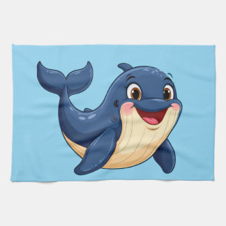 Linge De Cuisine Baleine de dessin animé joyeuse nageant