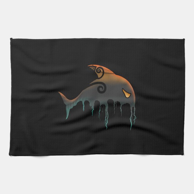 Linge De Cuisine baleine noire Halloween (Horizontal)