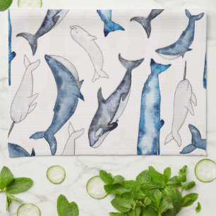 Linge De Cuisine Baleines aquarelles