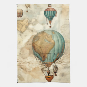 Linge De Cuisine Ballon à air chaud Globe Vintage Carte Antique