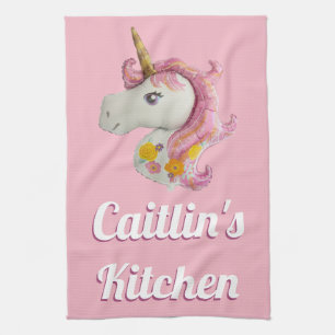 Linge De Cuisine Ballon rose personnalisé de licorne Girly