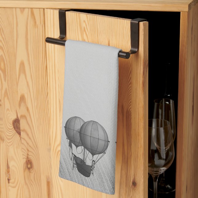 Linge De Cuisine Ballons à air chaud argentés Steampunk avec bateau (Pliage en tiers)
