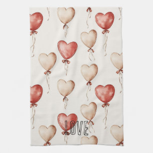 Linge De Cuisine Ballons Coeur Crème Rouge