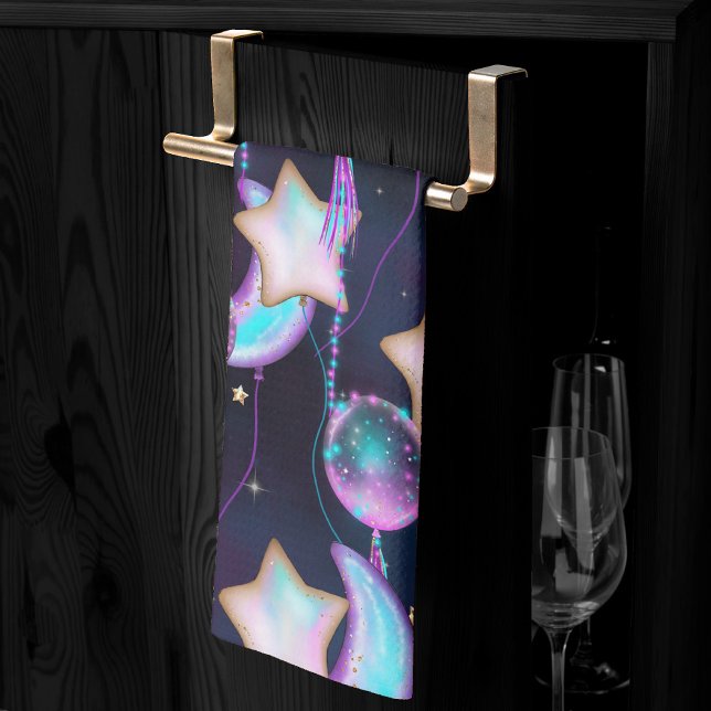 Linge De Cuisine Ballons cosmiques | Blue Purple Moon Stars Planète (Créateur téléchargé)