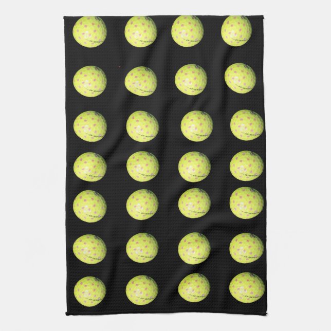 Linge De Cuisine Ballons De Golf Jaune Sur Noir, (Vertical)