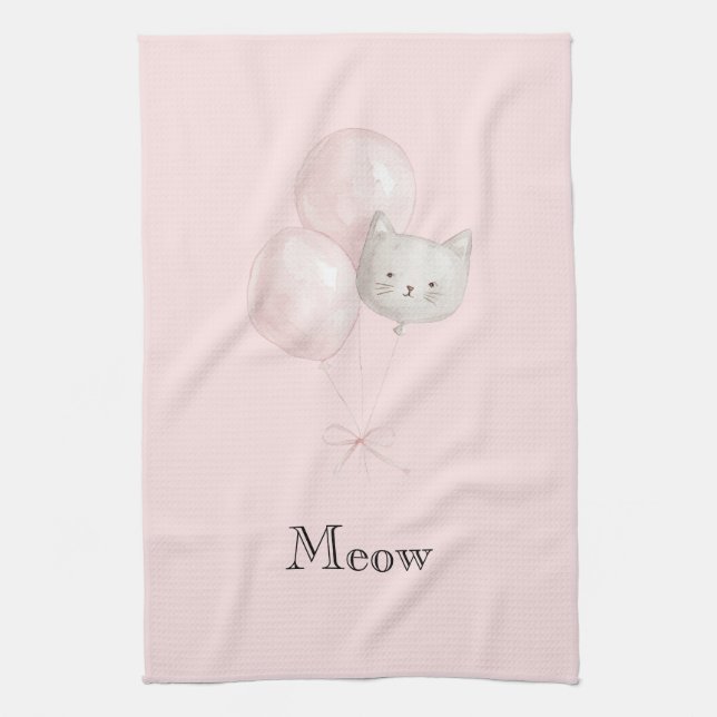 Linge De Cuisine Ballons Rose Pâle Chat  (Vertical)