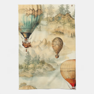 Linge De Cuisine Balloon vintage à air chaud dans un paysage serein