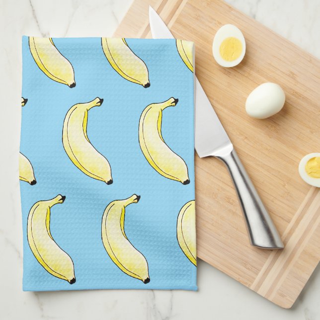 Linge De Cuisine banane aquarelle (Quart Plié)