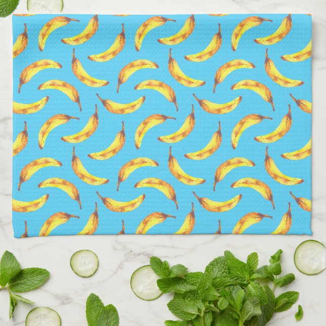 Linge De Cuisine Bananes Motif aquarelle (Plié)
