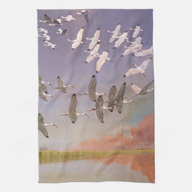 Linge De Cuisine Banc d'ibis volant au-dessus des zones humides, oi (Vertical)