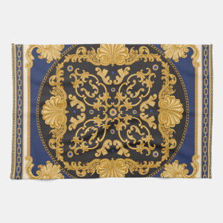 Linge De Cuisine Bandana Print : Black Blue Gold.