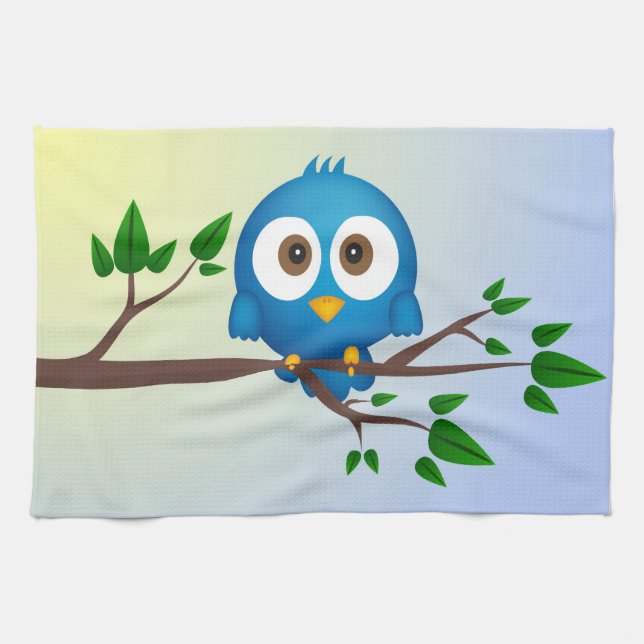 Linge De Cuisine Bande dessinée bleue mignonne d'oiseau de (Horizontal)