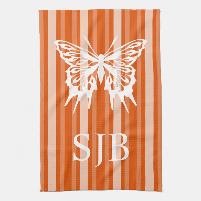 Linge De Cuisine Bande victorienne persimmon avec monogramme papill (Vertical)