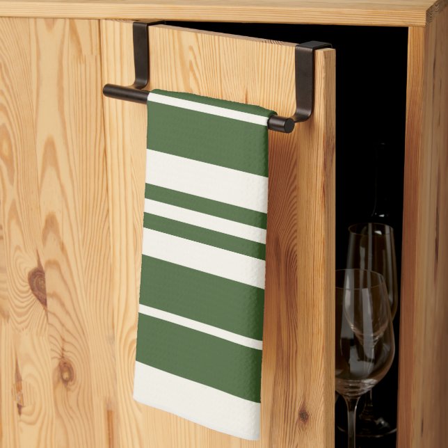 Linge De Cuisine Bandes blanches vertes (Pliage en tiers)