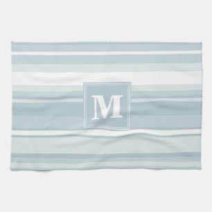 Linge De Cuisine Bandes bleu glace monogramme