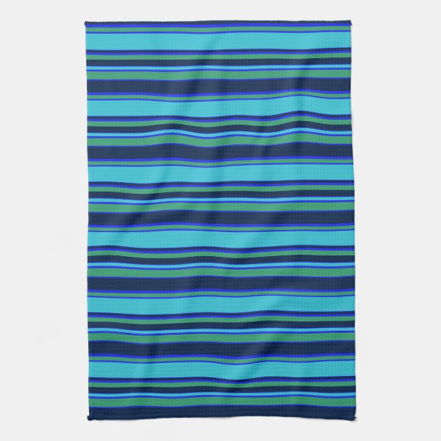 Linge De Cuisine Bandes bleues et vertes (Vertical)