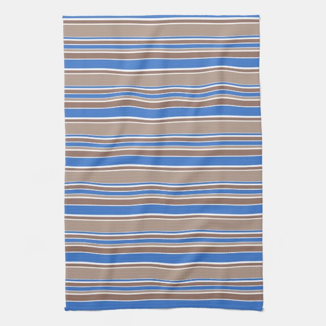 Linge De Cuisine Bandes Brown et bleues (Vertical)