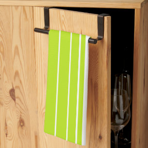 Linge De Cuisine Bandes complexes en vert citron et blanc