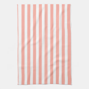 Linge De Cuisine Bandes de bonbons corail et blanc