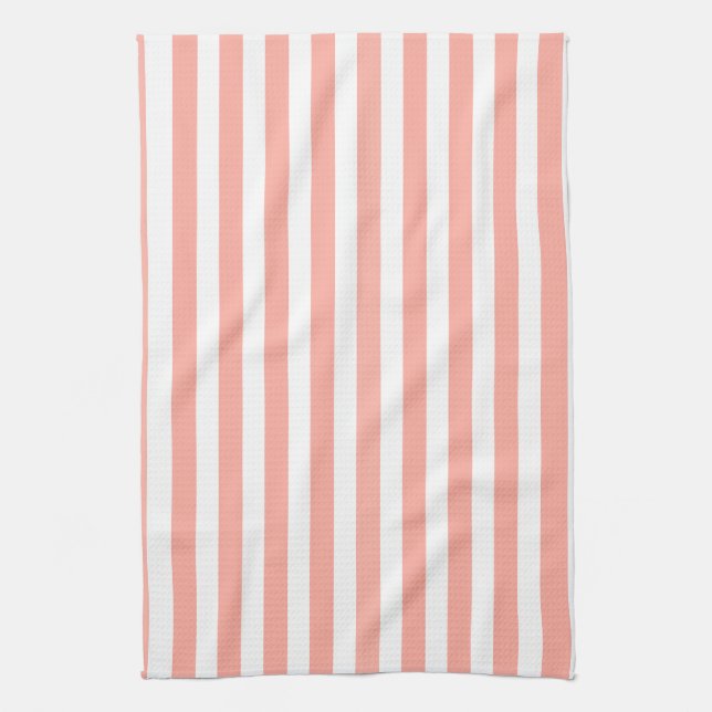 Linge De Cuisine Bandes de bonbons corail et blanc (Vertical)