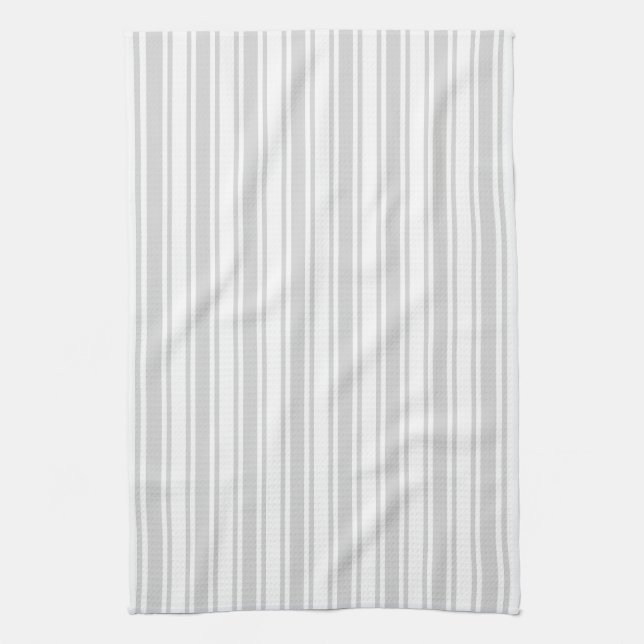 Linge De Cuisine Bandes de bonbons gris clair et blanc (Vertical)