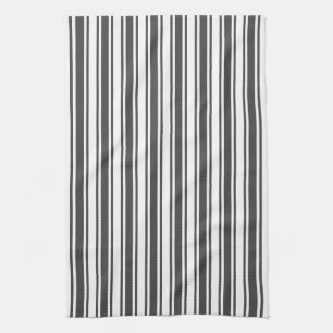 Linge De Cuisine Bandes de bonbons grises et blanches au charbon