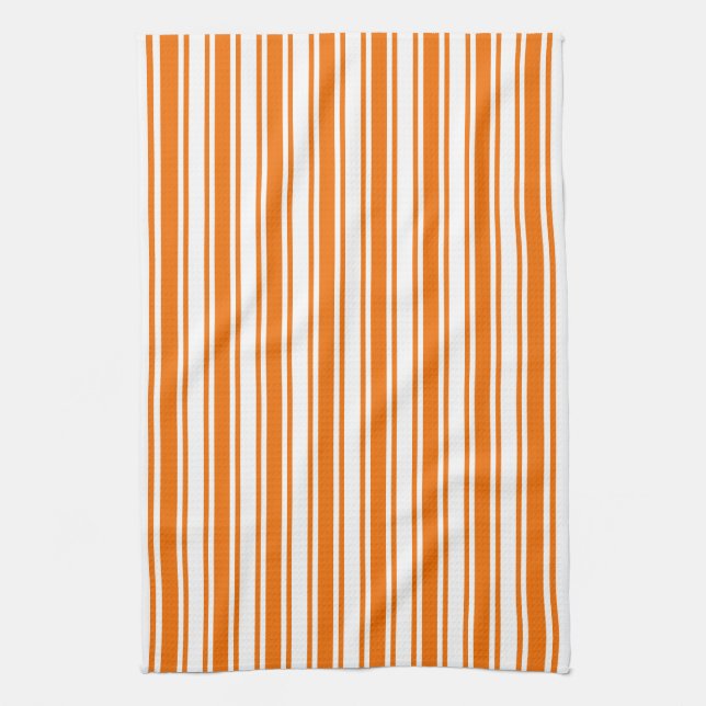 Linge De Cuisine Bandes de bonbons orange et blanc (Vertical)