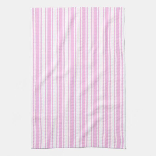 Linge De Cuisine Bandes de bonbons rose clair et blanc (Vertical)