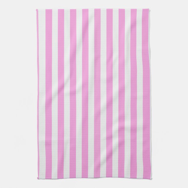 Linge De Cuisine Bandes de bonbons roses et blanches (Vertical)