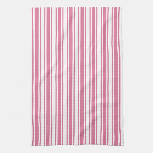 Linge De Cuisine Bandes de bonbons roses et blanches (Vertical)