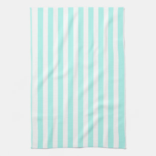 Linge De Cuisine Bandes de bonbons turquoise et blanche