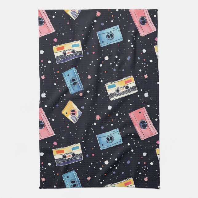 Linge De Cuisine Bandes de cassettes rétro dans l'espace cosmique (Vertical)