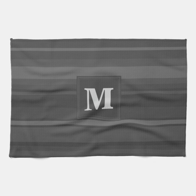 Linge De Cuisine Bandes de charbon de monogramme (Horizontal)