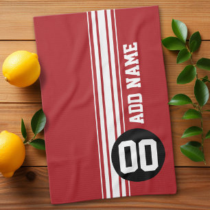 Linge De Cuisine Bandes de course rouges et noires Nom personnalisé