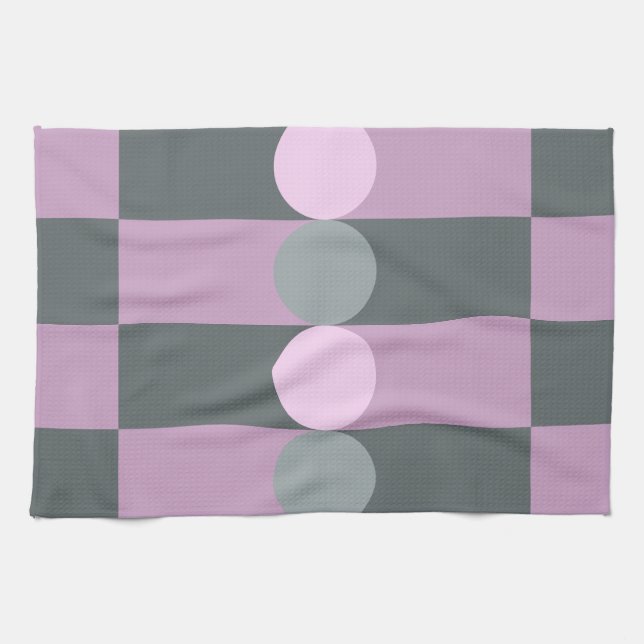 Linge De Cuisine Bandes de géométrie rétro Cercles gris violet (Horizontal)