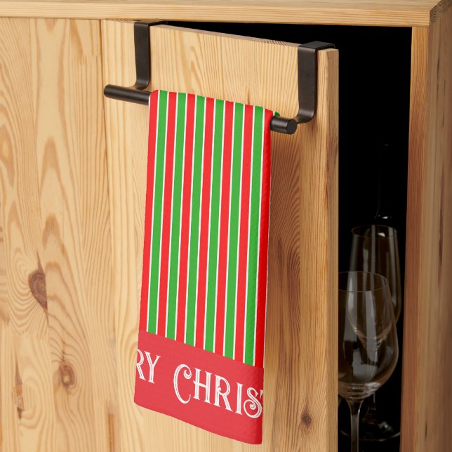 Linge De Cuisine Bandes de Noël rouges et vertes (Pliage en tiers)
