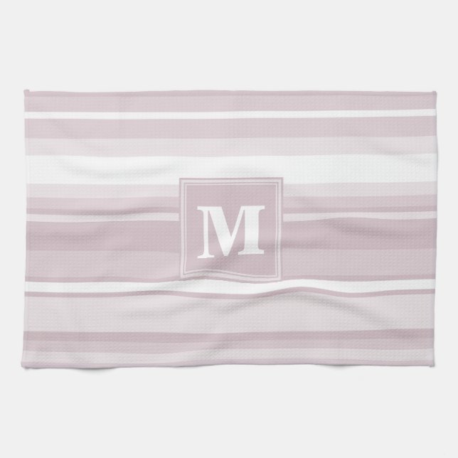 Linge De Cuisine Bandes de quartz roses monogrammes (Horizontal)