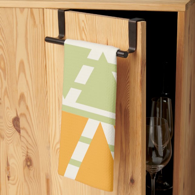 Linge De Cuisine Bandes de Triangle Orange Vert  (Pliage en tiers)