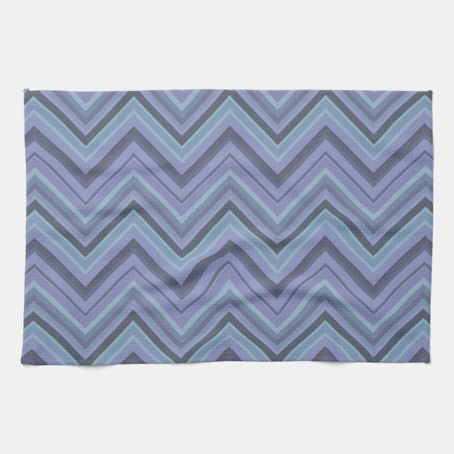 Linge De Cuisine Bandes de zigzag gris bleu (Horizontal)