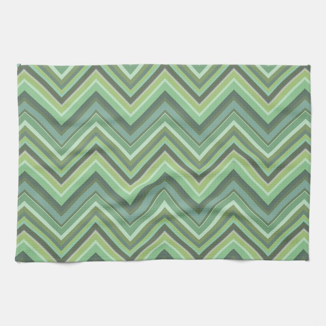 Linge De Cuisine Bandes de zigzag vert olive (Horizontal)
