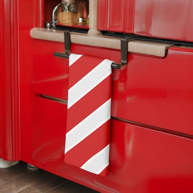 Linge De Cuisine Bandes diagonales blanches rouges (Kitchen Towel)