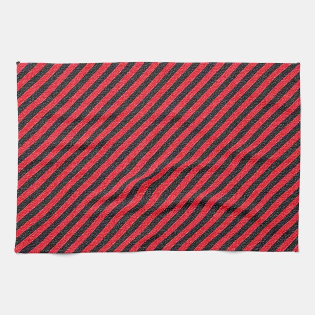 Linge De Cuisine Bandes diagonales noires et rouges minces (Horizontal)