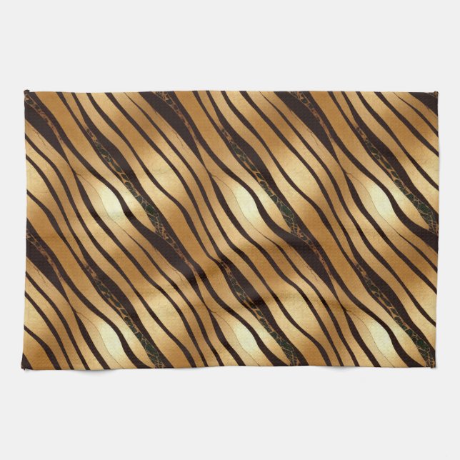 Linge De Cuisine Bandes Empreintes de léopard Brown d'or (Horizontal)