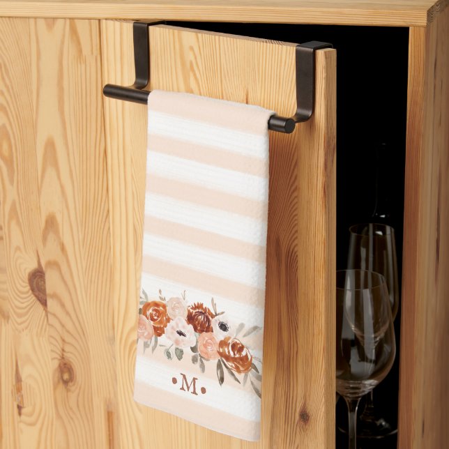 Linge De Cuisine Bandes florales rustiques et boho avec Monogramme (Pliage en tiers)