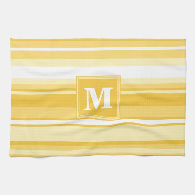 Linge De Cuisine Bandes jaunes monogrammes (Horizontal)