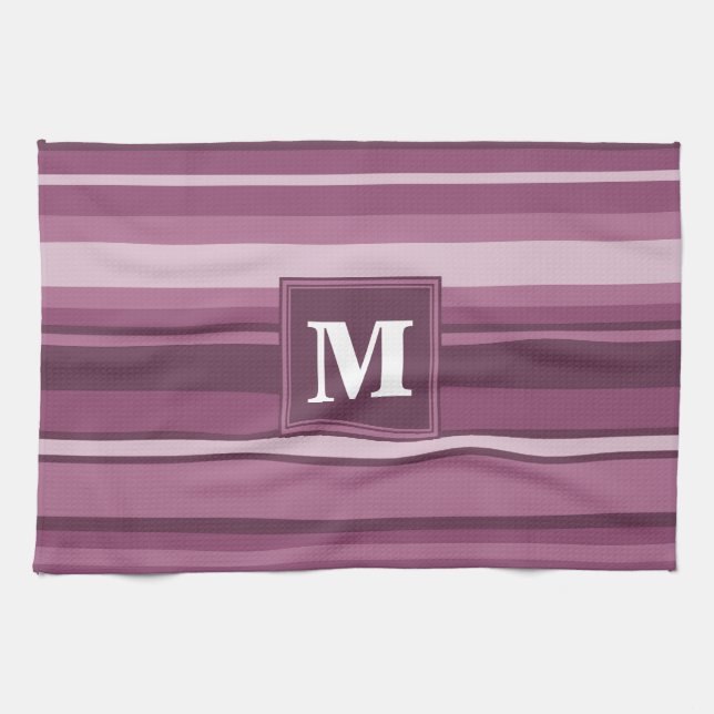 Linge De Cuisine Bandes mauve monogrammes (Horizontal)